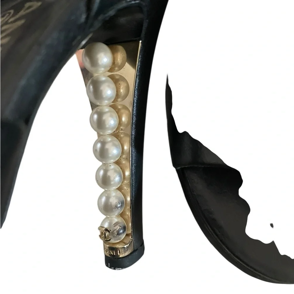 CHANEL Black Heels with Pearl Detail